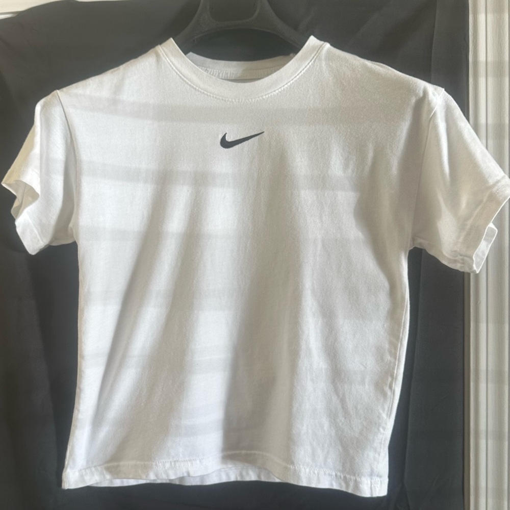 Nike Crop top White Tee with Black Swoosh